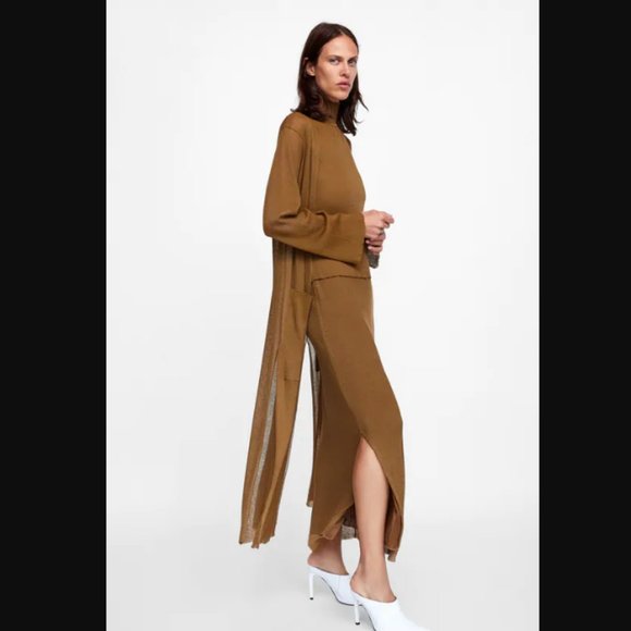 Zara Knit Set Top and Skirt in Matt Gold - Picture 2 of 16